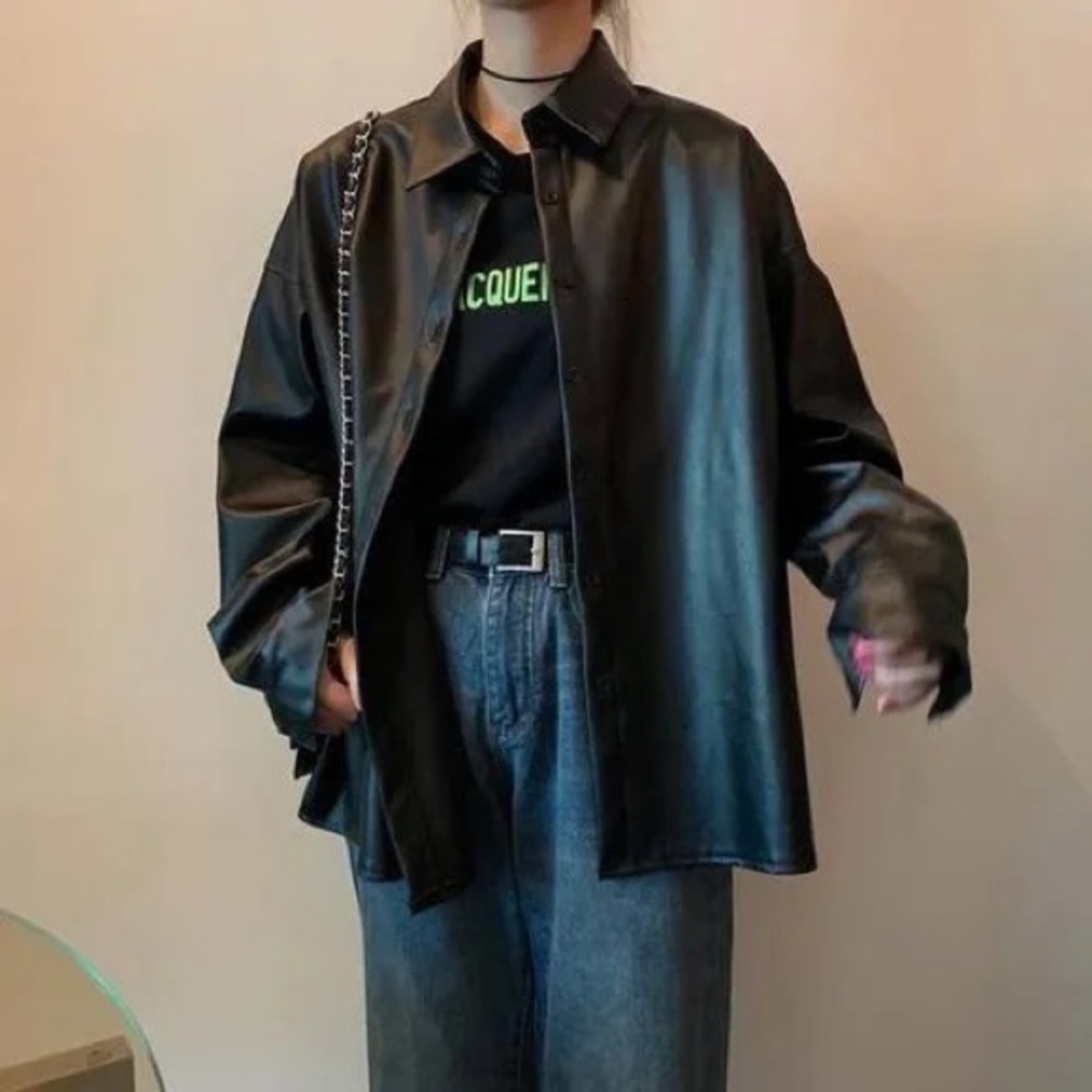 Faux Leather Shirt Jacket